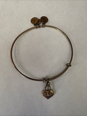 Alex and Ani Antique Gold Heart Lock Charm Bangle Bracelet